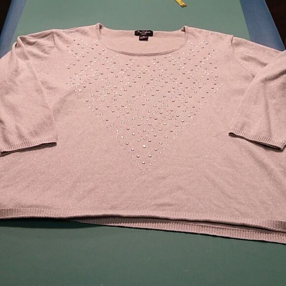 Nue Options Women 3X Cotton Blend Embellished light weight Gray Sweater - Picture 1 of 6